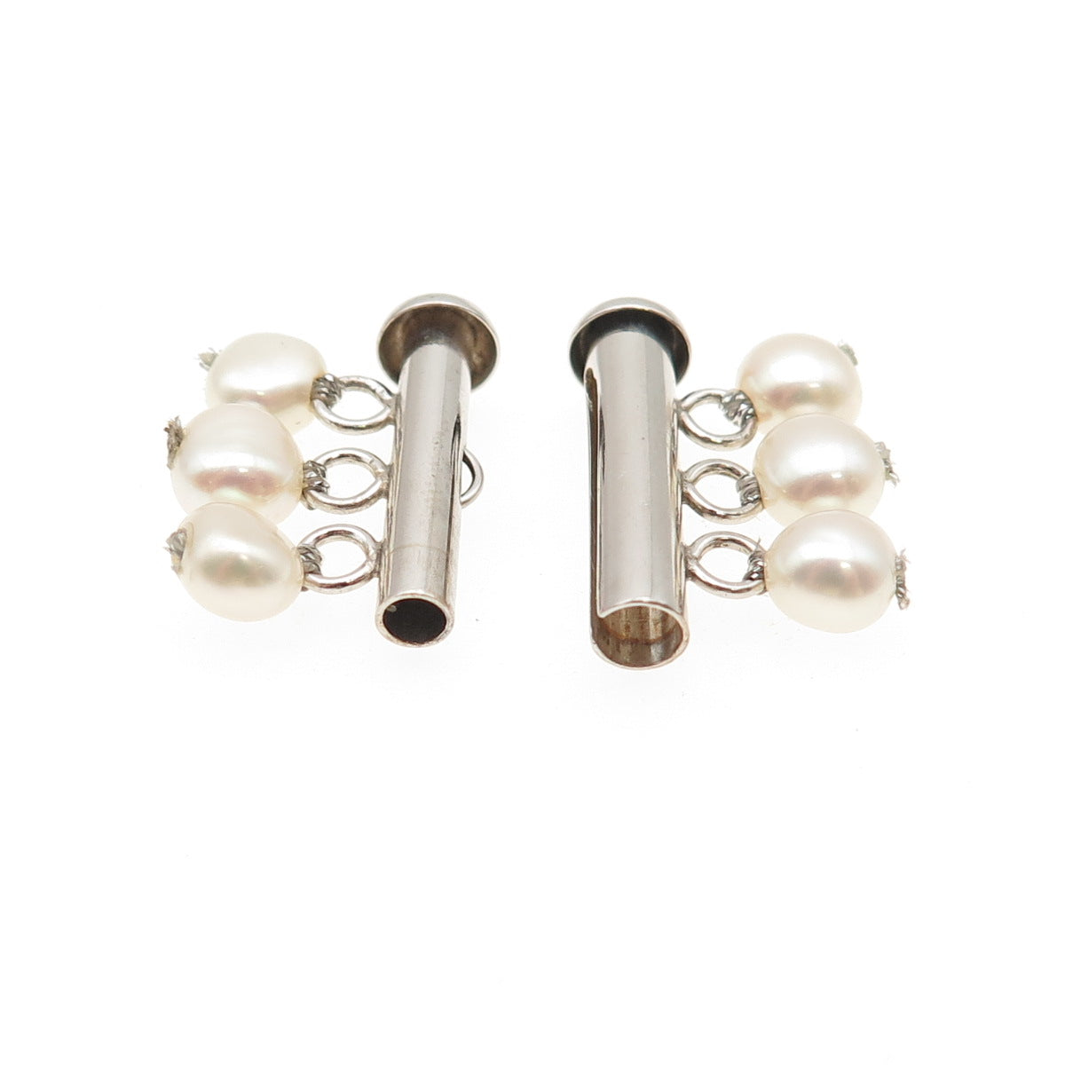 925 Sterling Silver Vintage Real Pearl Bracelet / Necklace Slide Box Lock Clasp