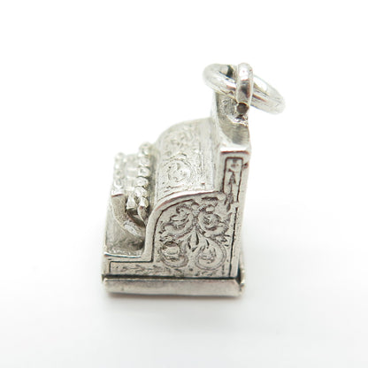 925 Sterling Silver Antique Art Deco Cash Register 3D Charm Pendant