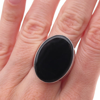 925 Sterling Silver Vintage Israel Real Black Onyx Oxidized Ring Size 9.25