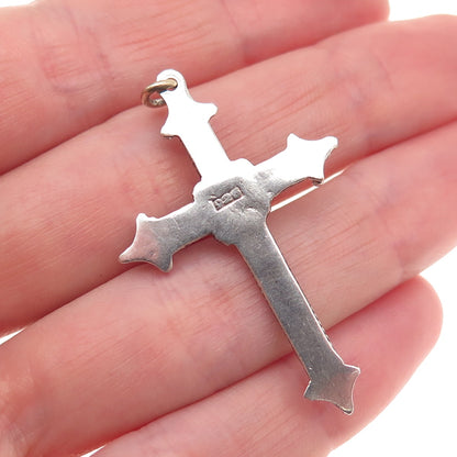 925 Sterling Silver Vintage Real Carnelian Beaded Cross Oxidized Charm Pendant