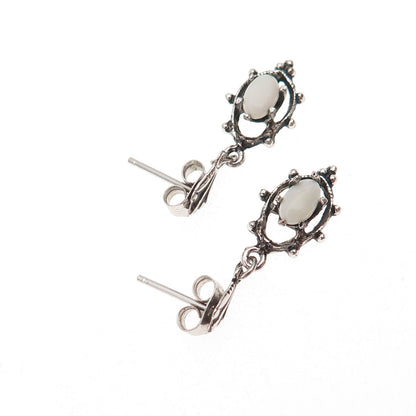 925 Sterling Silver Vintage Real Opal Oxidized Dangle Earrings