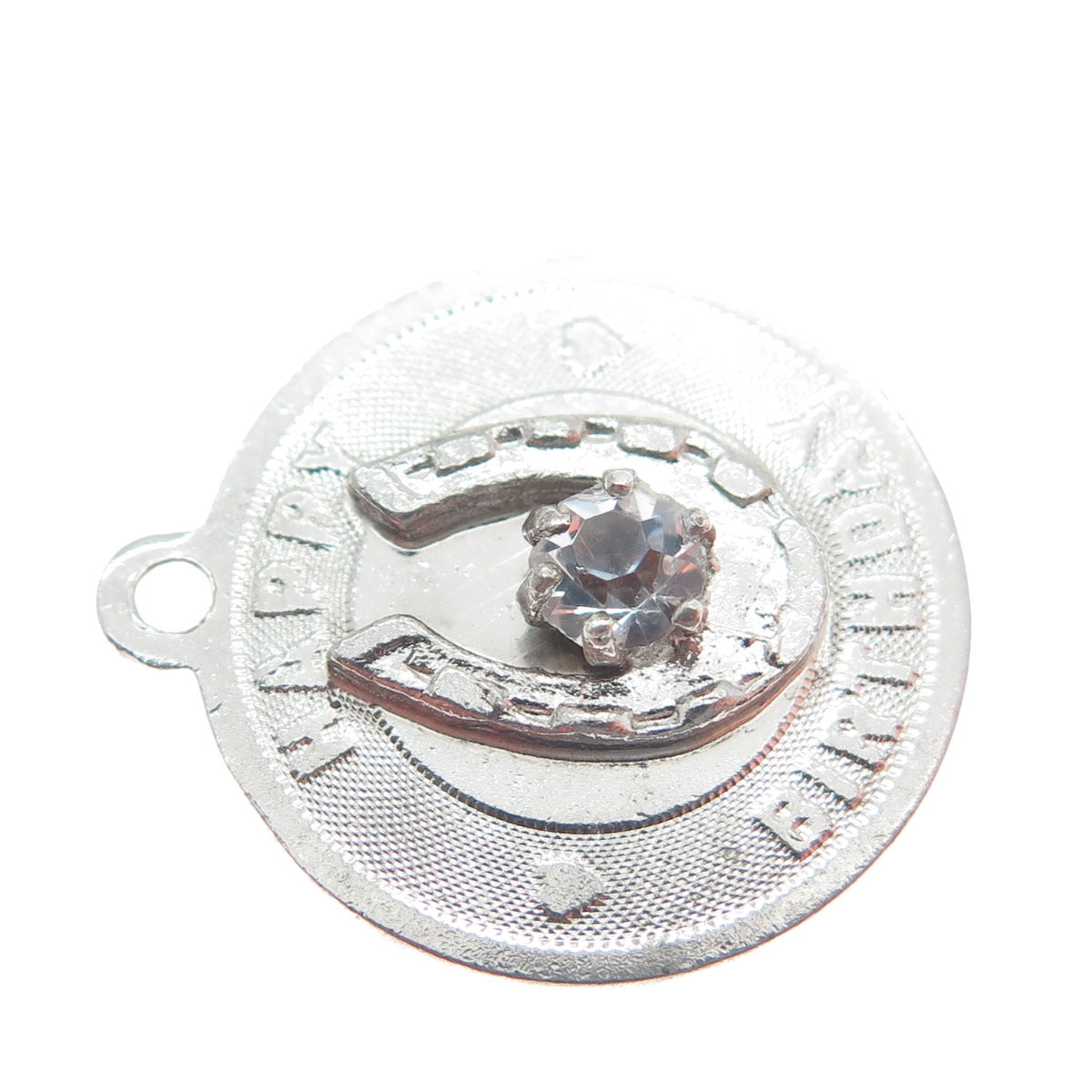 JEANOR 925 Sterling Silver Vintage Rhinestone Happy Birthday Charm Pendant