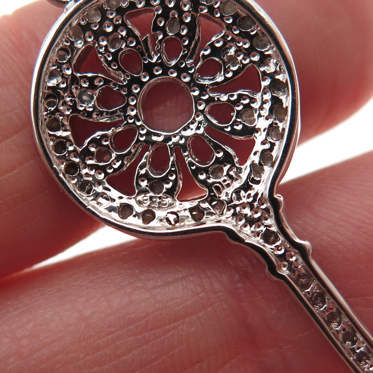 DEE BERKLE 925 Sterling Silver Real Round-Cut Diamond Key Charm Pendant