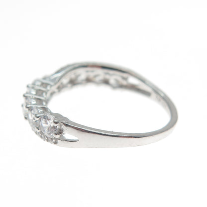 925 Sterling Silver Round-Cut C Z Crisscross Wavy Ring Size 7.25