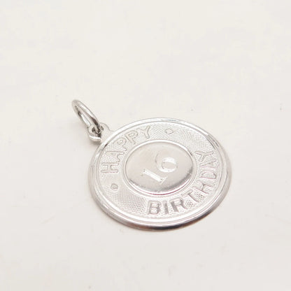 925 Sterling Silver Vintage Forstner "16" Happy Birthday Round Pendant