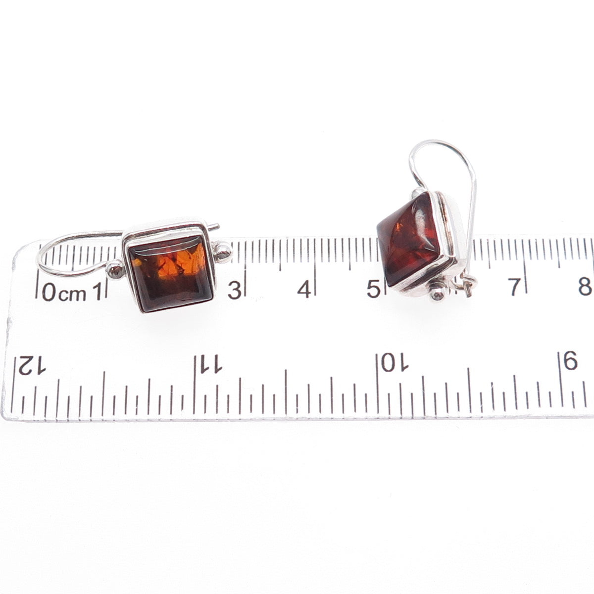 925 Sterling Silver Vintage Real Amber Modernist Earrings