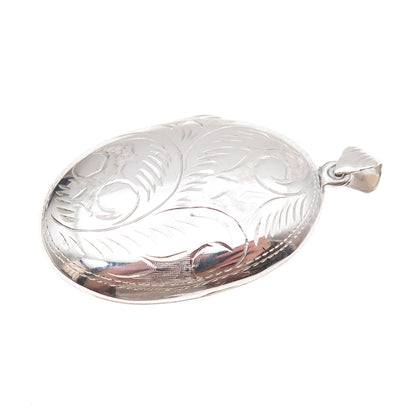 925 Sterling Silver Vintage Engraved Floral Oval Locket Pendant