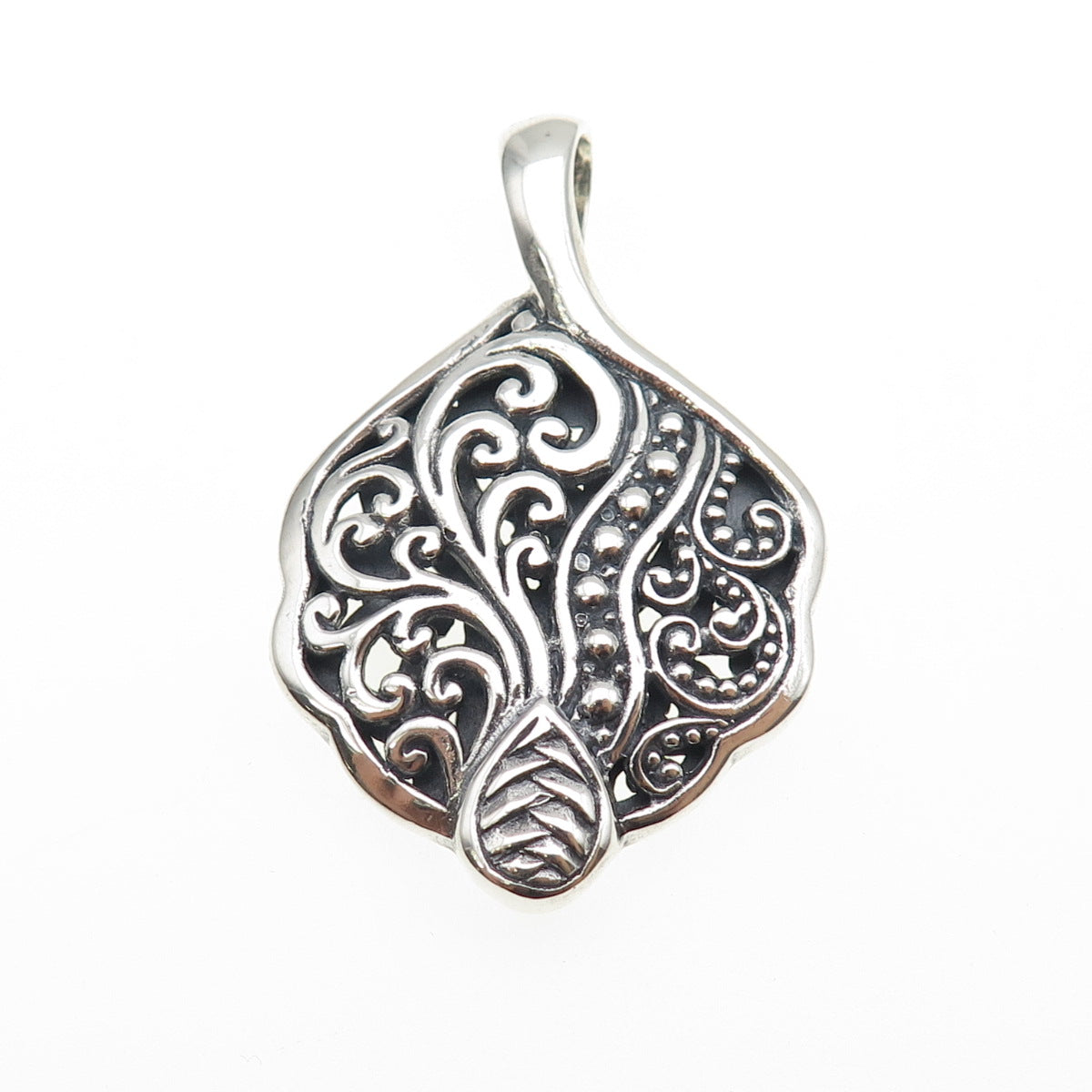 925 Sterling Silver Vintage Modernist Scroll Oxidized Charm Pendant