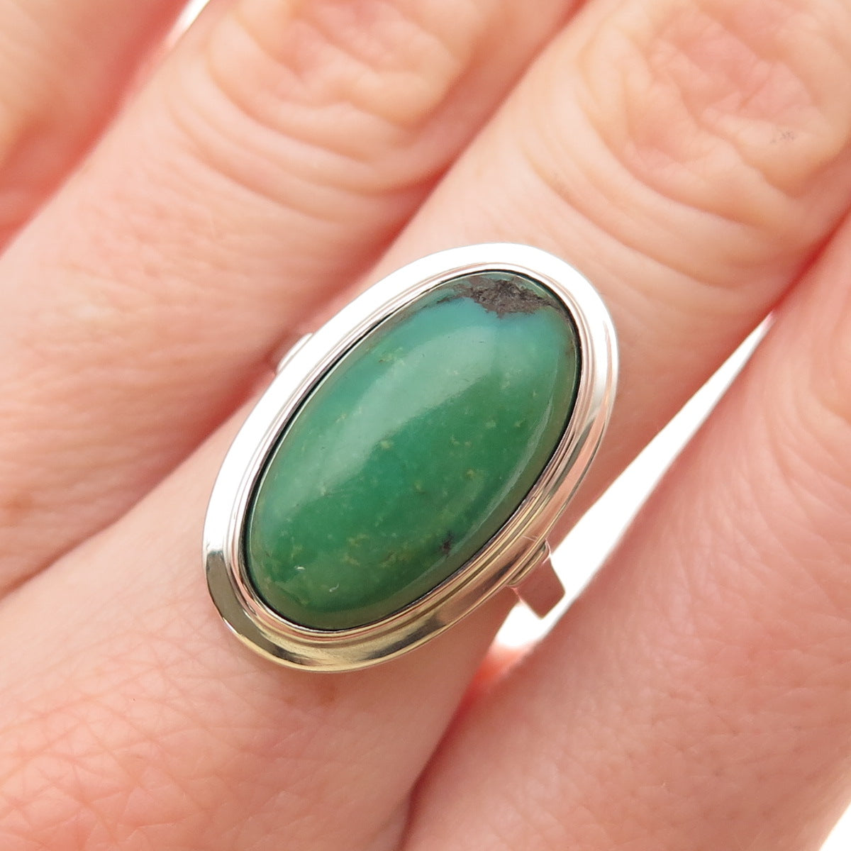 800 Silver Antique Art Deco GS Italy Real Chrysoprase Ring Size 6.75