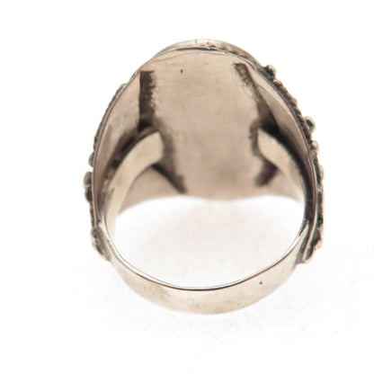 500 Silver Antique Victorian Real Mother-of-Pearl Oxidized Ring Size 8