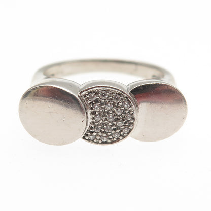 925 Sterling Silver Round-Cut C Z Modernist Overlap Disc Ring Size 9.5