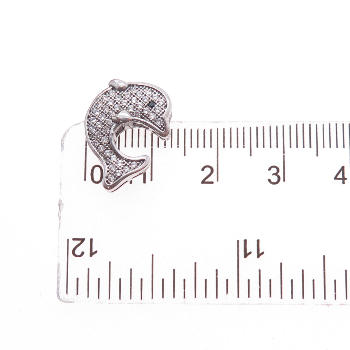 925 Sterling Silver Round-Cut Black & White C Z Dolphin Mini Slide Pendant
