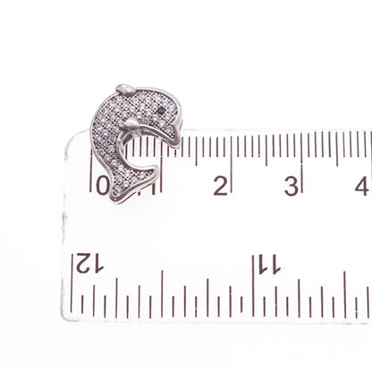 925 Sterling Silver Round-Cut Black & White C Z Dolphin Mini Slide Pendant