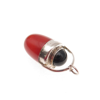 925 Sterling Silver Vintage Real Carnelian & Black Onyx Amulet Charm Pendant