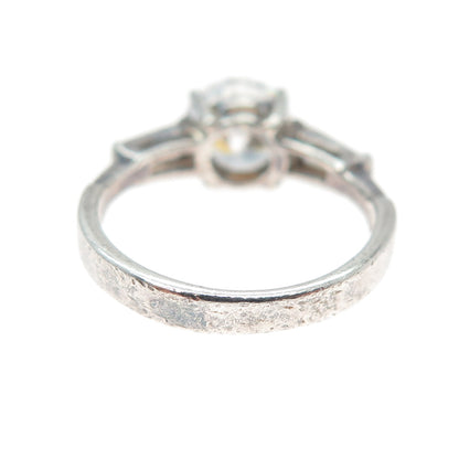 925 Sterling Vintage Round & Tapered Baguette-Cut C Z Engagement Ring Size 6.25