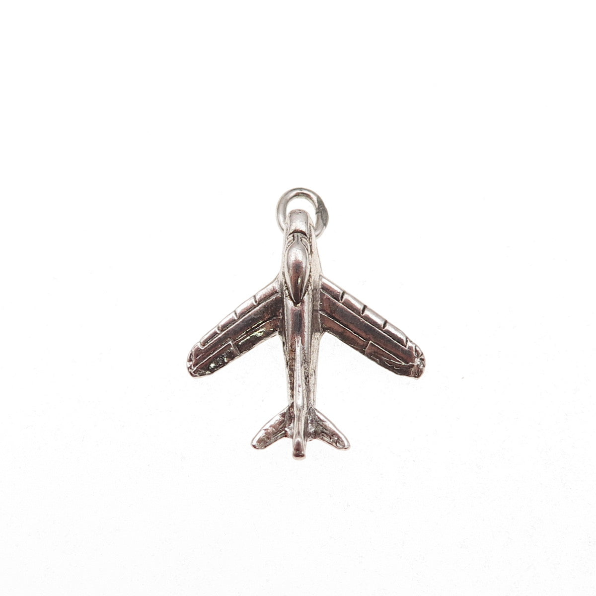 925 Sterling Silver Vintage Airplane Oxidized 3D Charm Pendant
