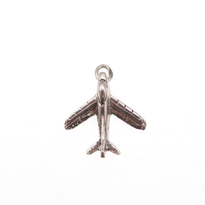925 Sterling Silver Vintage Airplane Oxidized 3D Charm Pendant