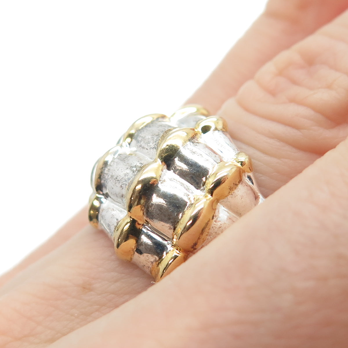 925 Sterling Silver 2-Tone Vintage Modernist Ring Size 6.25