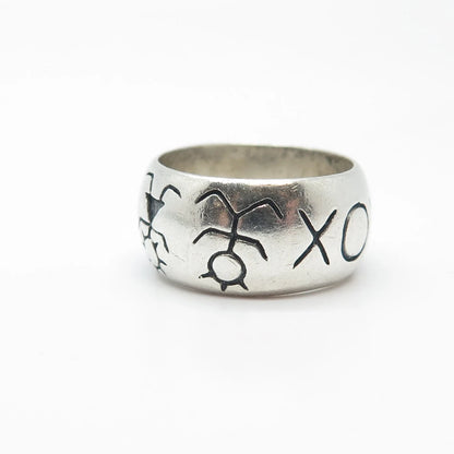 925 Sterling Silver Vintage "XOX" Girl & Boy Band Ring Size 6.25