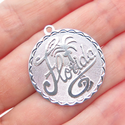 CREA 925 Sterling Silver Vintage Florida Round Tag Charm Pendant