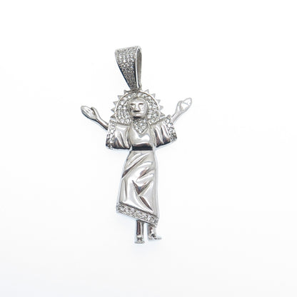 925 Sterling Silver Round-Cut C Z Jesus Charm Pendant