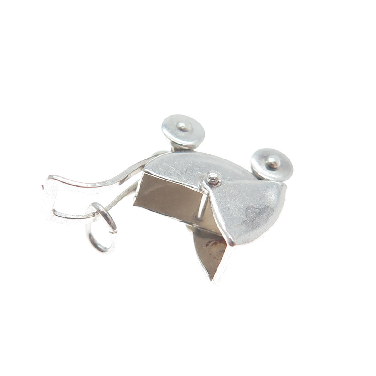 925 Sterling Silver Antique Art Deco Baby Stroller Minimalist 3D Charm Pendant