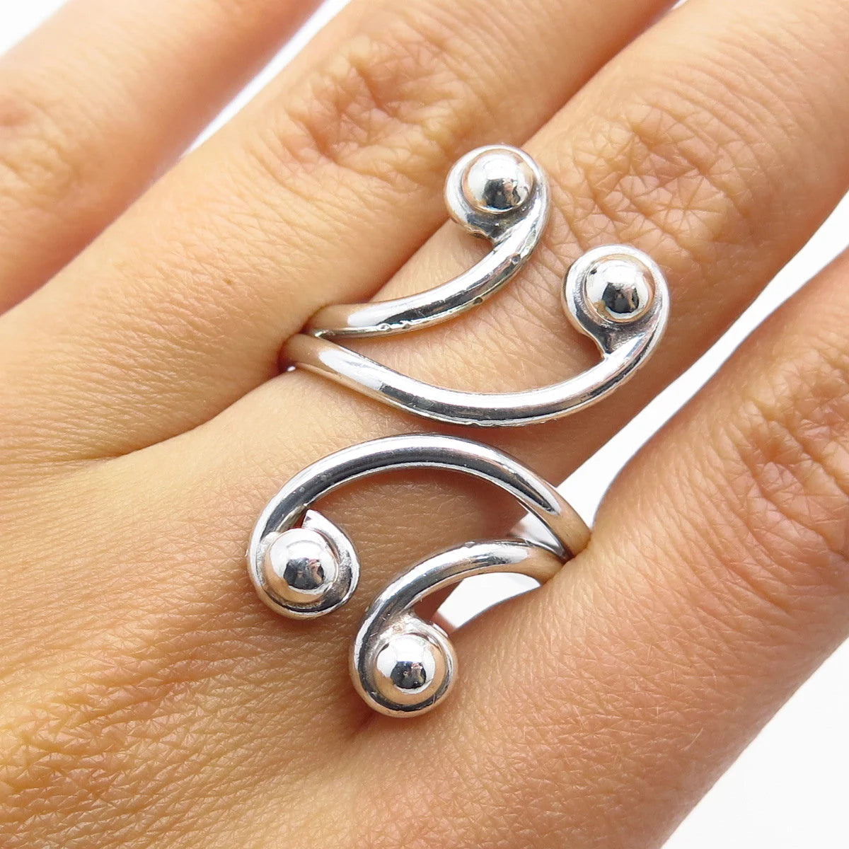 925 Sterling Silver Vintage Modernist Bypass Adjustable Ring Size 9.25