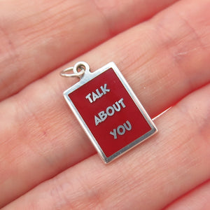 925 Sterling Silver Red Enamel Talk About You Minimalist Charm Pendant