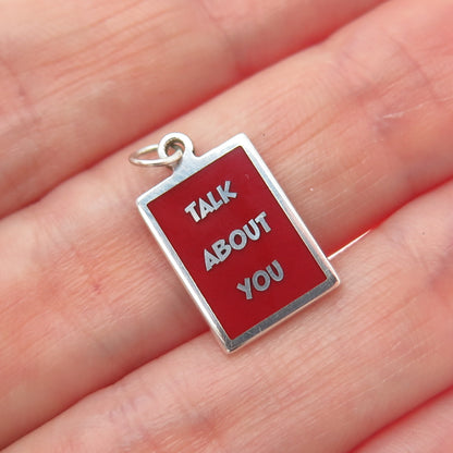 925 Sterling Silver Red Enamel Talk About You Minimalist Charm Pendant