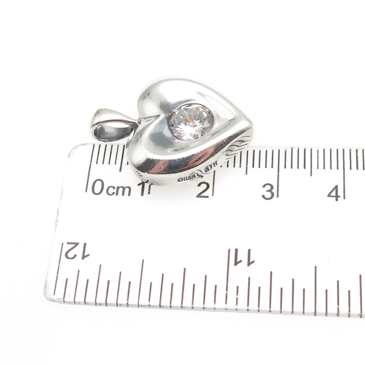 HAN 925 Sterling Silver Vintage Round-Cut C Z Heart Oxidized Mini Charm Pendant