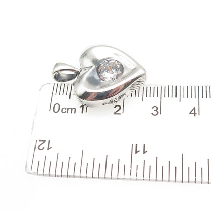 HAN 925 Sterling Silver Vintage Round-Cut C Z Heart Oxidized Mini Charm Pendant