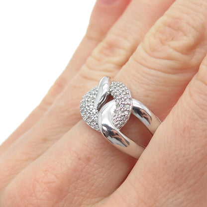 925 Sterling Silver Round-Cut C Z Interlocked Oval Link Ring Size 6.75