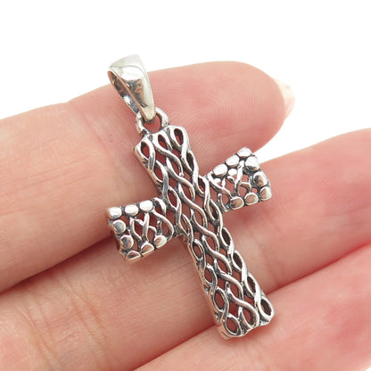 925 Sterling Silver Vintage Kali Woven Cross Pendant