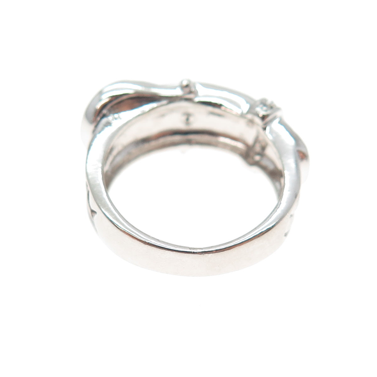 925 Sterling Silver Round-Cut C Z Woven Belt Buckle Ring Size 6
