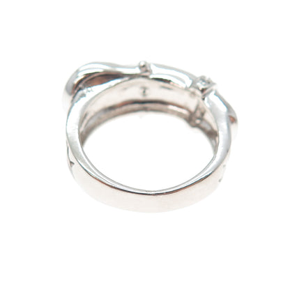 925 Sterling Silver Round-Cut C Z Woven Belt Buckle Ring Size 6