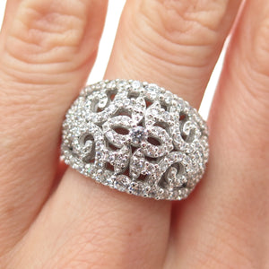 925 Sterling Silver Round-Cut C Z Ornate Ring Size 7.25