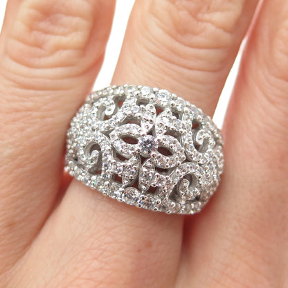 925 Sterling Silver Round-Cut C Z Ornate Ring Size 7.25