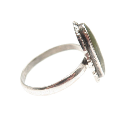 925 Sterling Silver Vintage Real Jade Bamboo Oxidized Ring Size 6.25