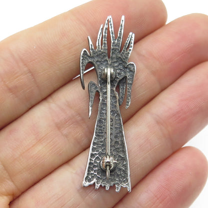 LISA LEE CREATIONS Sterling Silver Vintage Modernist Floral Oxidized Pin Brooch