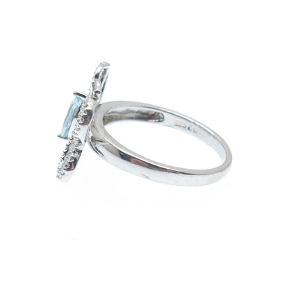 925 Sterling Silver Real Diamond Accent & Blue Topaz Butterfly Ring Size 7.75