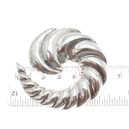 925 Sterling Vintage Mexico Modernist Ribbed Spiral Oxidized Pin Brooch Pendant