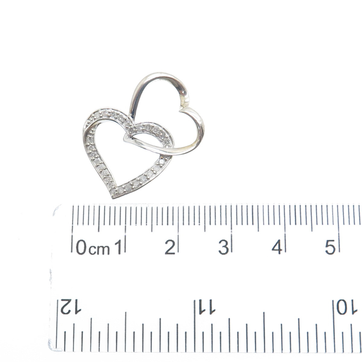 SAI 925 Sterling Silver Real Diamond Interlocked Heart Minimalist Charm Pendant