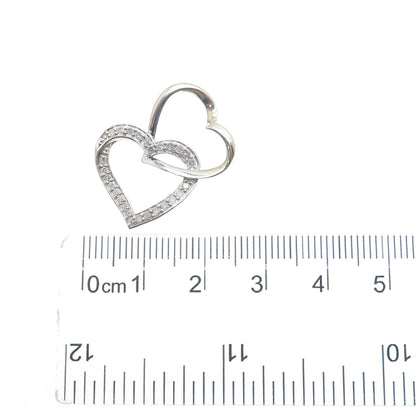 SAI 925 Sterling Silver Real Diamond Interlocked Heart Minimalist Charm Pendant