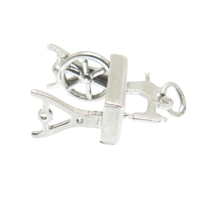 CARL ART 925 Sterling Silver Antique Art Deco Sewing Machine 3D Pendant