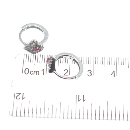925 Sterling Silver Princess-Cut Pink & Round-Cut White C Z Hoop Earrings
