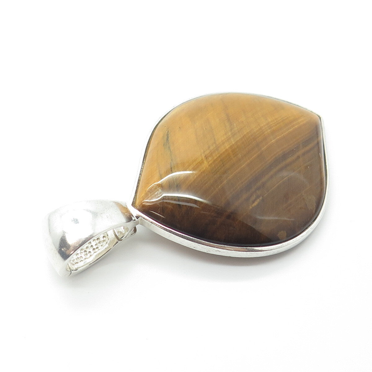 925 Sterling Silver Whitney Kelly Real Tiger Eye Gem Large Pendant