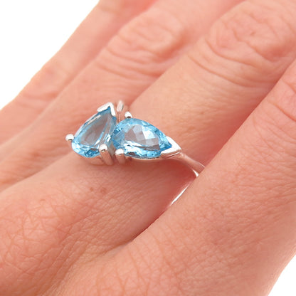 RJ Graziano 925 Sterling Silver Vintage Real Pear-Cut Blue Topaz Ring Size 6
