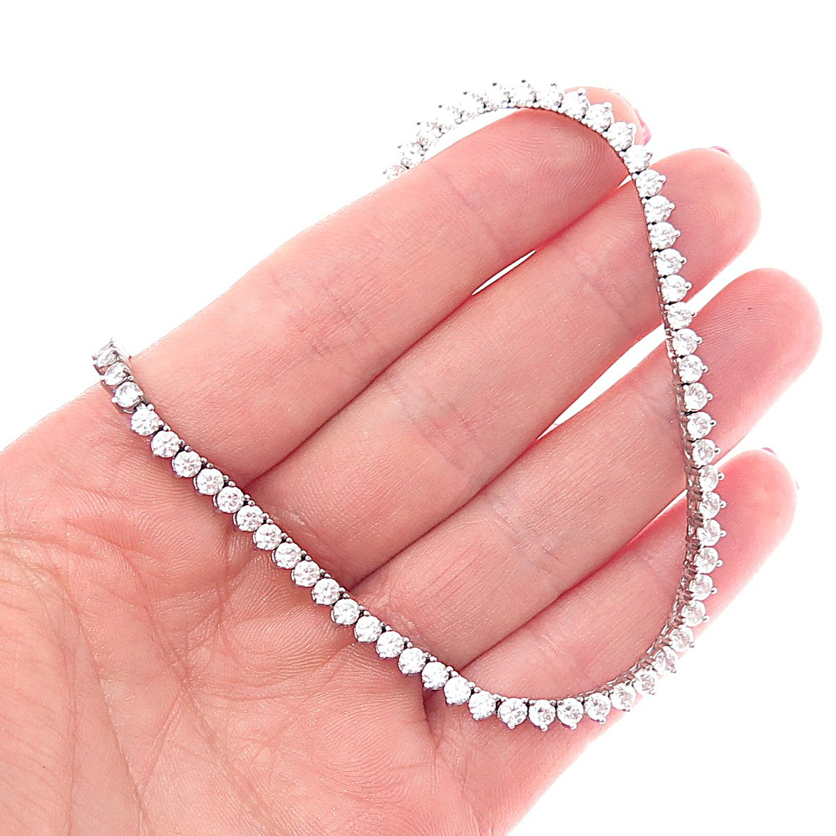 925 Sterling Silver Round-Cut C Z Tennis Chain Necklace 18"