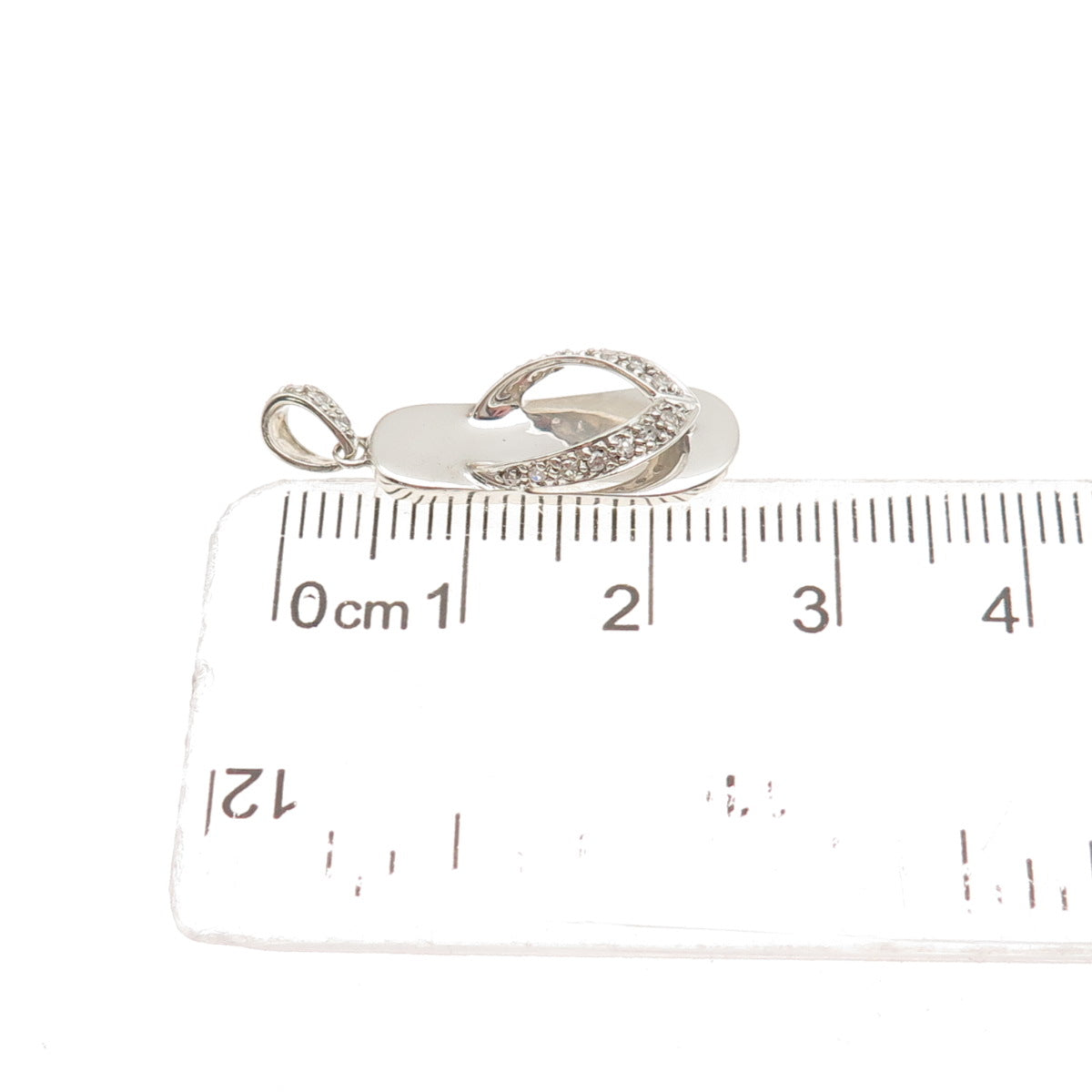 925 Sterling Silver Real Round-Cut Diamond Flip Flop 3D Mini Charm Pendant