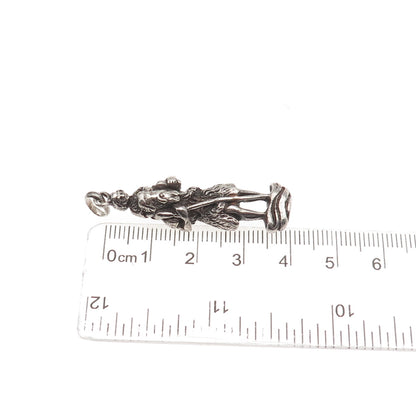 925 Sterling Silver Antique Art Deco St. Christopher Oxidized 3D Pendant
